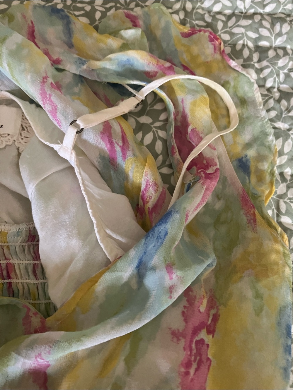 Anthropologie Pastel Watercolor Dress Yellow Pink Blue Green no tassel 14 - Picture 9 of 13